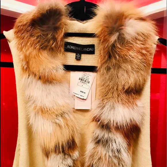 * NWT Authentic Adrienne Landau Knit Vest/Fox Fur - Picture 6 of 8